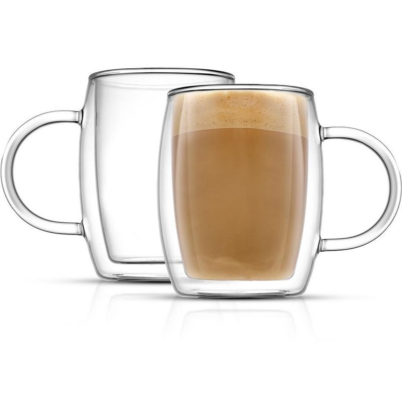 JoyJolt Aroma Double Walled Insulated Glasses - Set of 2 Double Wall Coffee Tea Glass Mugs - 13.5 oz