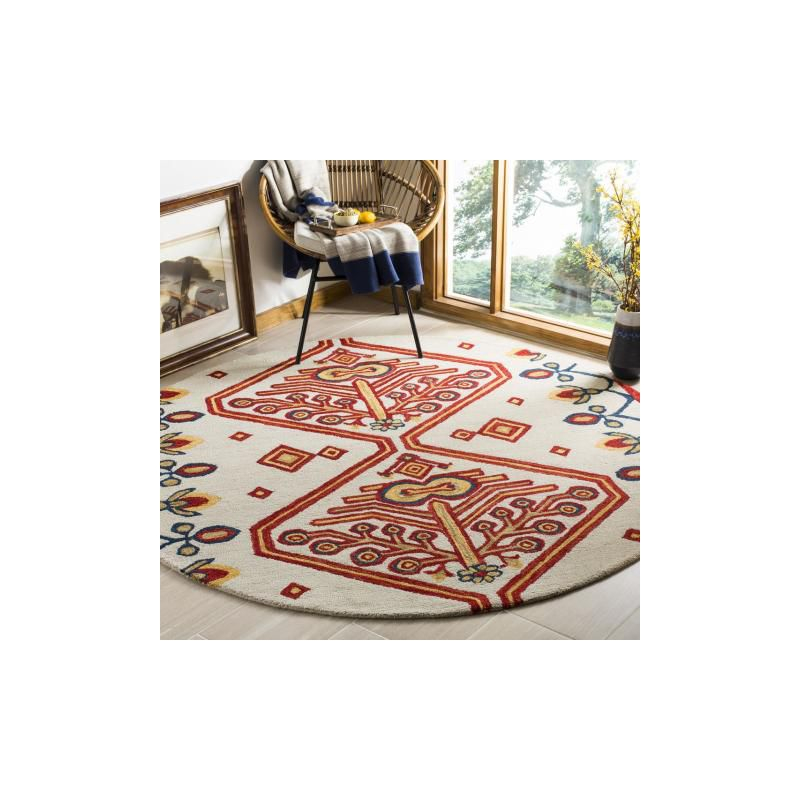 Aspen APN703 Hand Tufted Area Rug - Ivory/Multi - 7' Round - Safavieh.