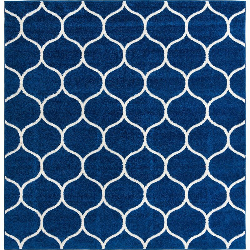 Unique Loom 5' 0 x 5' 0 Trellis Frieze Rounded Navy Blue Area Rug