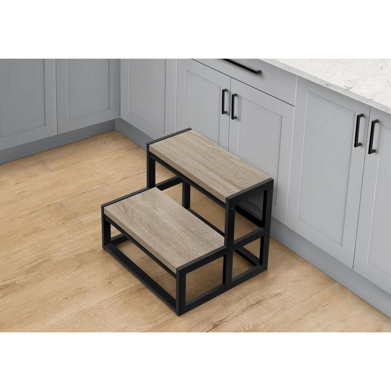 Monarch Specialties Ladder Step Stool Bedroom Kitchen Black Metal Dark Taupe Laminate Contemporary