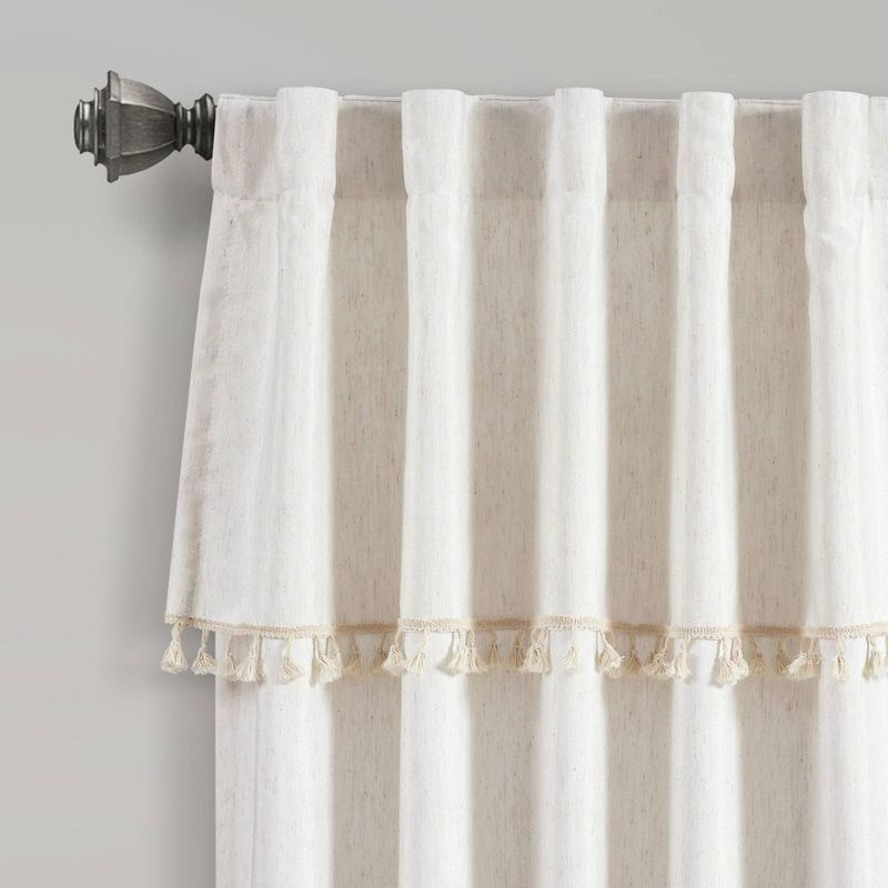 Set of 2 (84"x40") Ivy Tassel Light Filtering Window Curtain Panels Beige - Lush Décor: Linen & Polyester, Rod Pocket
