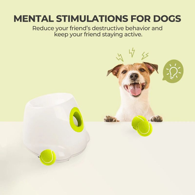 Automatic Dog Ball Launcher, Interactive Dog Ball Thrower with 10/20/30Ft Adjustable Distances, Dog Tennis Ball Thrower with 3 Tennis Balls