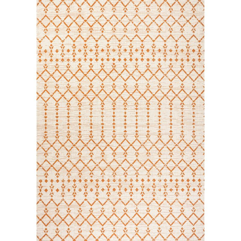 5' x 8' Ourika Moroccan Geometric Textured Weave Indoor/Outdoor Area Rug, Cream/Orange - JONATHAN Y