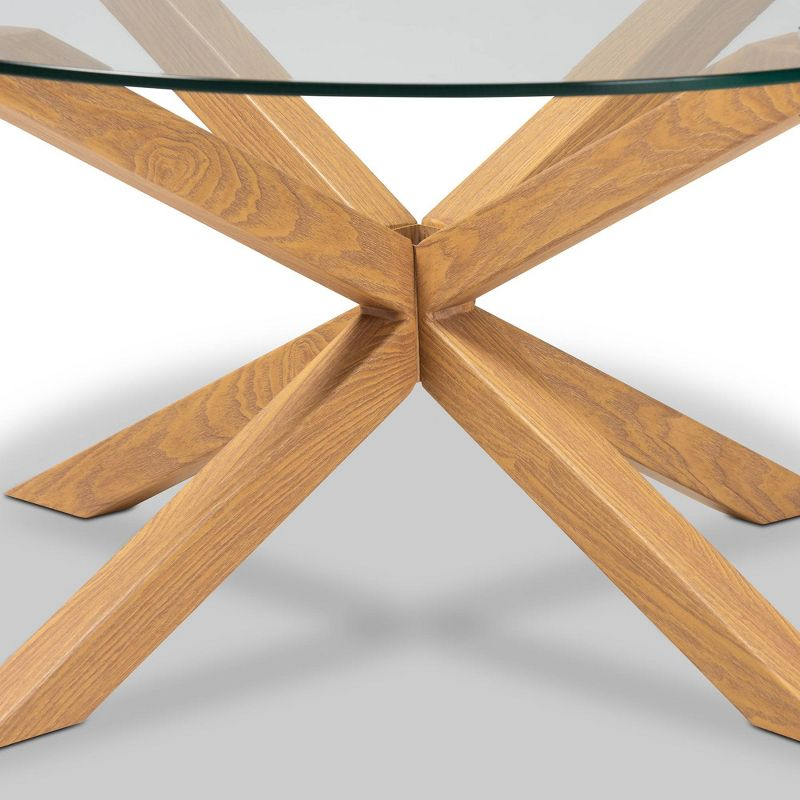 Lida Glass and Wood Finished Coffee Table Clear/Natural - Baxton Studio: Mid-Century Modern, 4 Point Leg Frame