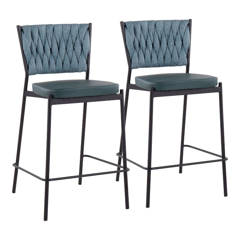 Set of 2 Tania Faux Leather/Polyester Counter Height Barstools Black/Green/Sea Green - LumiSource: Upholstered, Metal Legs, 250lb Capacity