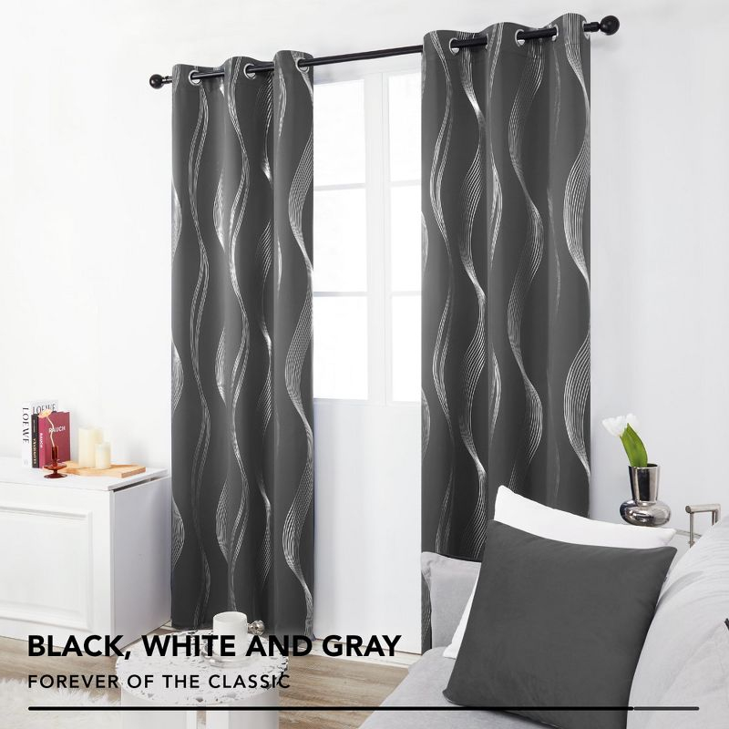 Deconovo Silver Wave Room Darkening Grommet Curtains (2 Panels) Light Beige 52W x 84L