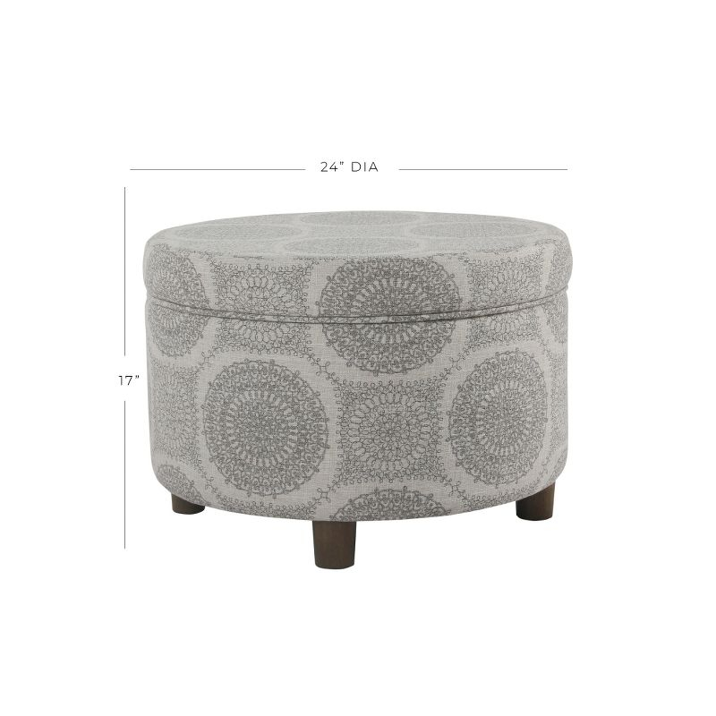 Round Storage Ottoman Gray Medallion - HomePop