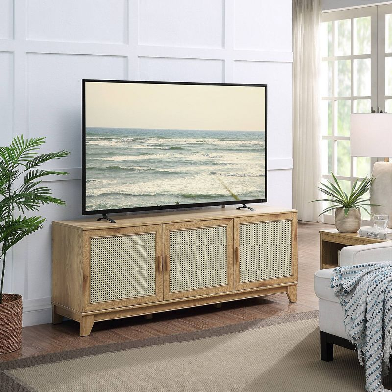 Manhattan Comfort Sheridan Modern 6 Shelf Cane TV Stand for TVs up to 55" Natural: Media Console with Cable Management