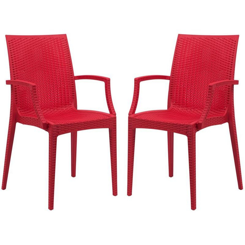 LeisureMod Mace Modern Dining Arm Chair for Indoor and Outdoor Home, Set of 2 in Red