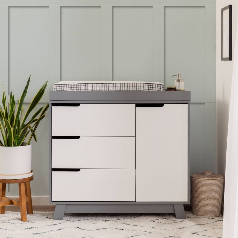 Babyletto Hudson 3-Drawer Changer Dresser with Removable Changing Tray - Gray/White