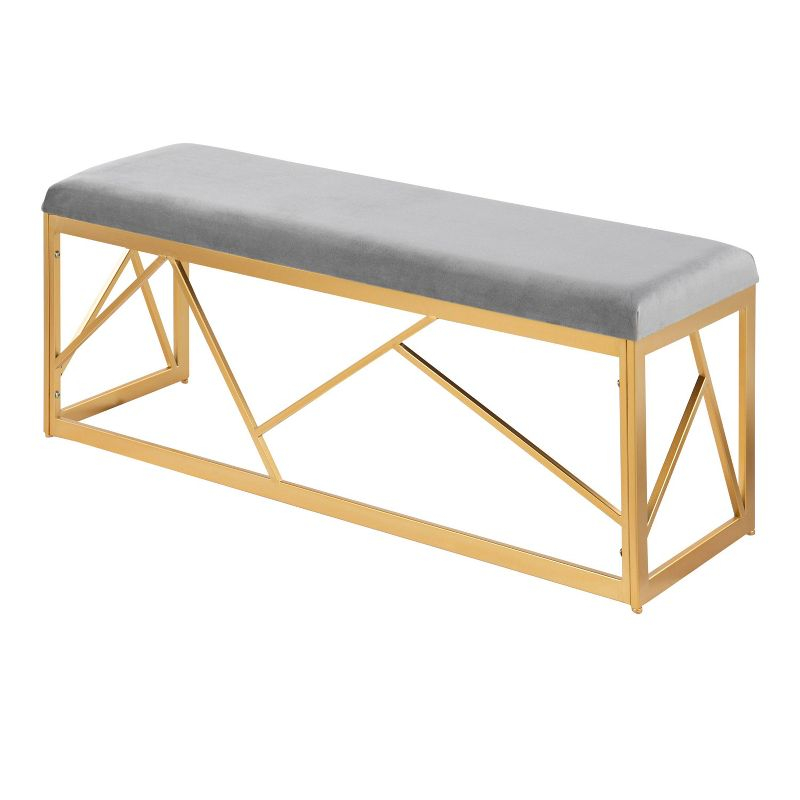 Folia 44" Velvet/Steel Bench Gold/Gray: LumiSource, Padded Entryway Seating, Modern Design