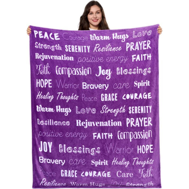 SYNCFUN Soft Warm Hug Blanket - Compassion Throw Blanket Gift with Inspirational Words & Prayer, Purple Gift Blanket for Women Mom Friend 50" x 60"