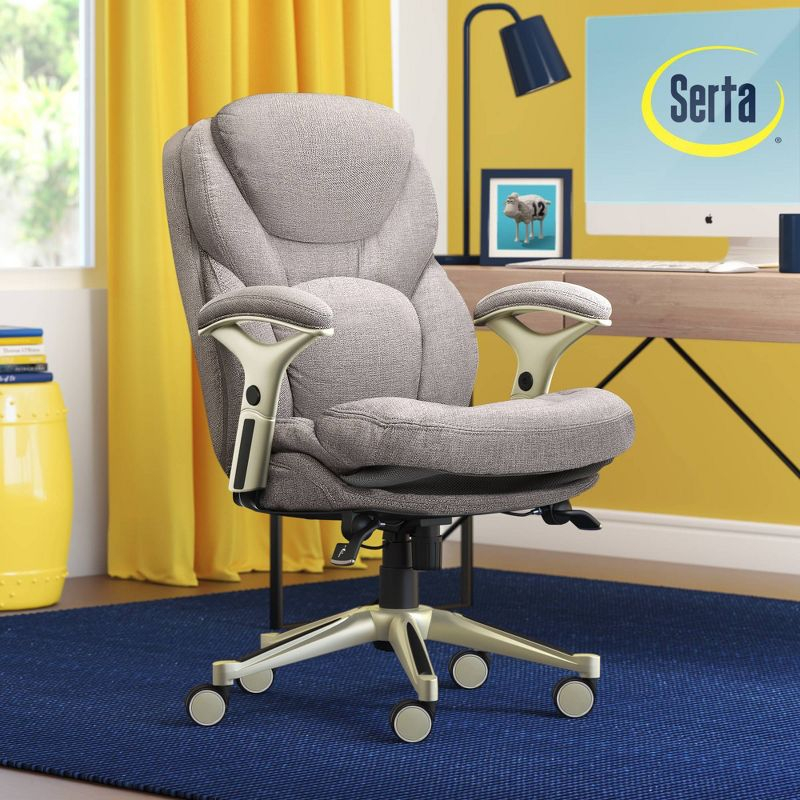 Works Executive Office Chair Light Gray : Serta, Ergonomic, Pneumatic Height Adjustment, Bonded Leather