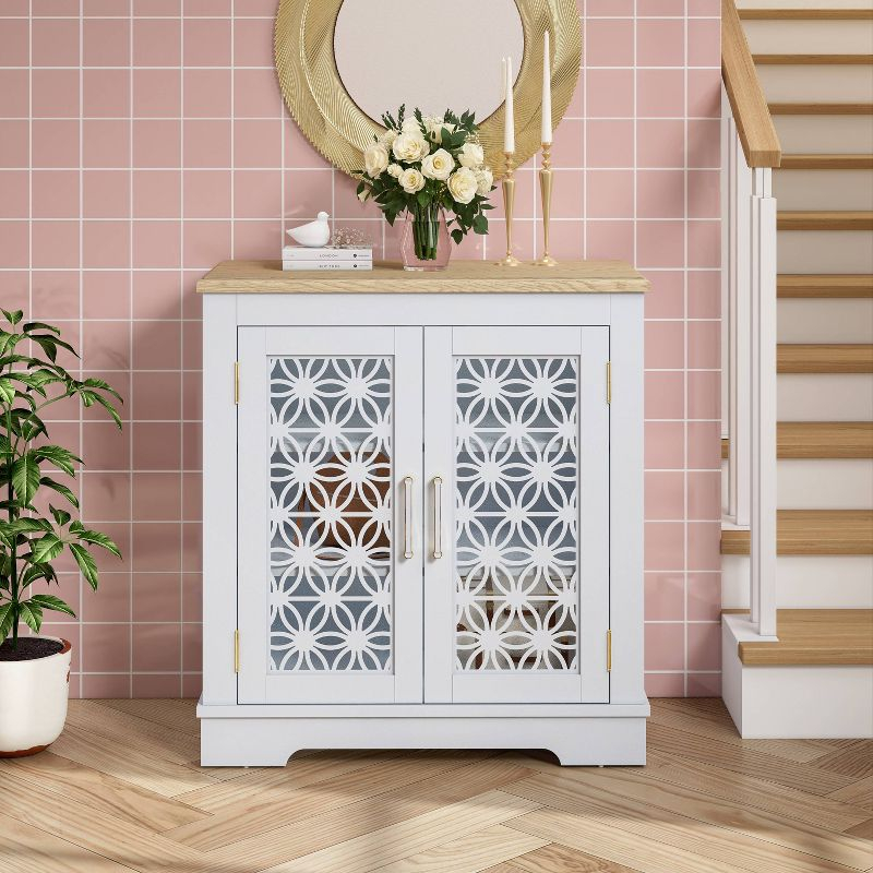 30" Storage Sideboard Buffet Cabinet White - Home Essentials: Rustic Bohemian Style, Adjustable Shelves, Tempered Glass Doors