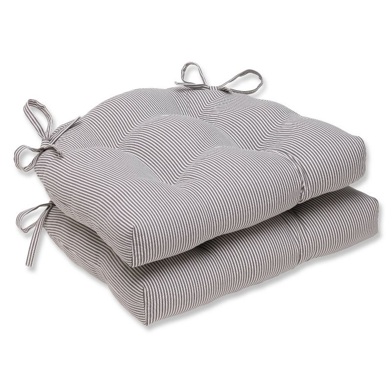 Gray Oxford Reversible Chair Pad (Set Of 2) (16.5"X15.5"): Weather-Resistant, Tufted - Pillow Perfect