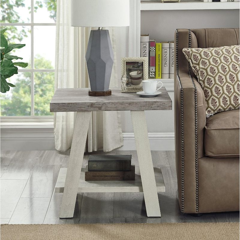 Roundhill Furniture Athens Contemporary Two-Tone Wood Shelf End Table in Weathered Gray and Beige