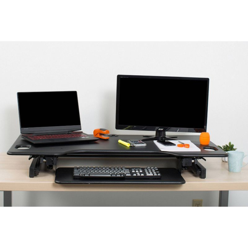 Rocelco 46" Height Adjustable Sit To Standing Desk Riser Black : Extra Large, Ergonomic Keyboard Tray, No Assembly Required