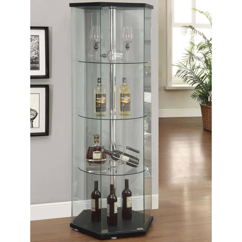Coaster Zahavah Modern 4 Shelf Hexagon Shaped Glass Curio Cabinet Black/Clear