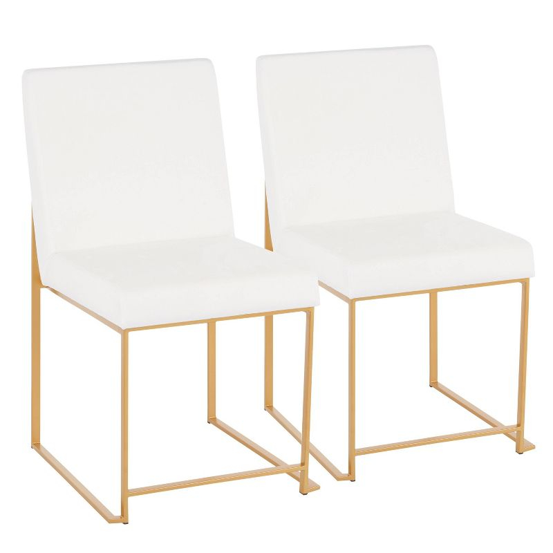 LumiSource Set of 2 High Back Fuji Contemporary Dining Chairs Gold/White Velvet : Chrome-Plated, Metal Legs, Velvet Upholstery