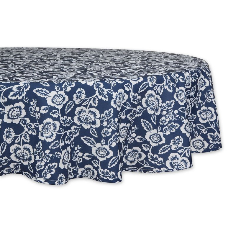 Design Imports  Nautical Blue Floral Print Outdoor Tablecloth 60 Round