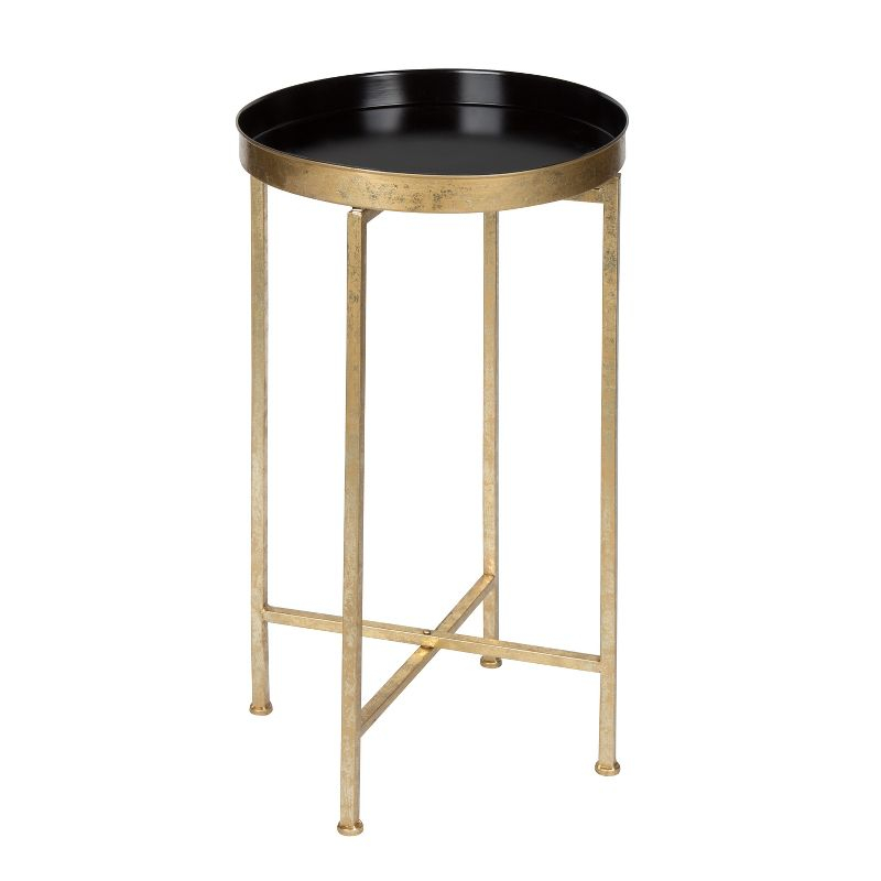 Kate and Laurel Celia Round Metal Tea Table, 14x14x25.75, Gold and Black