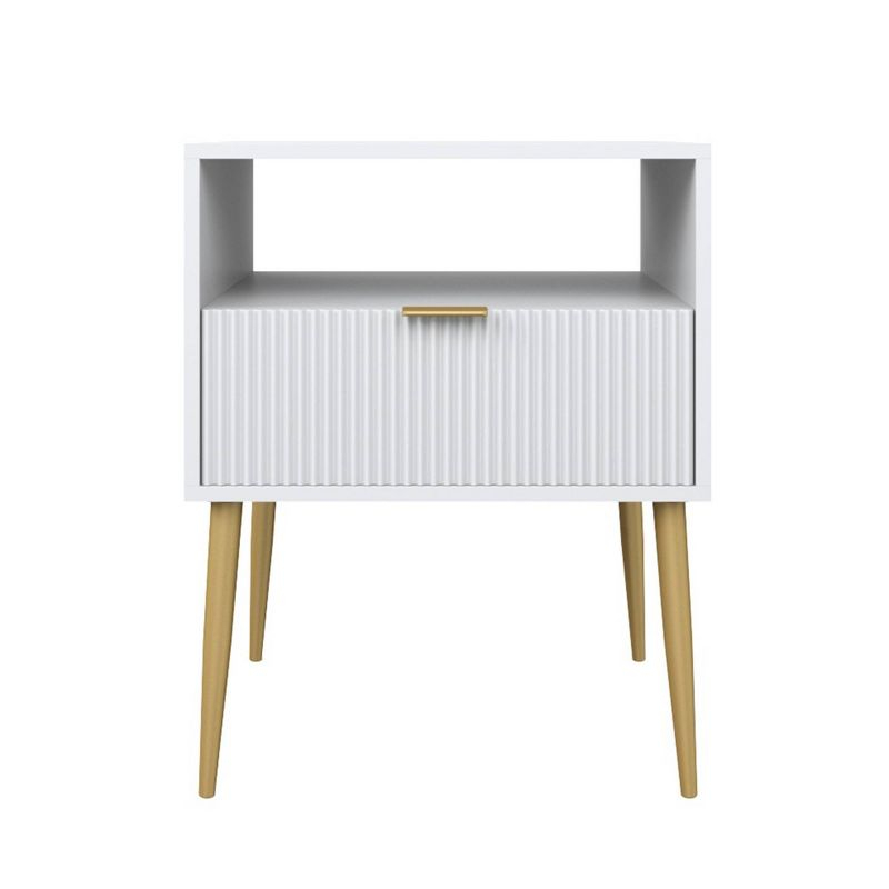 Nathan James Jacklyn Wood Fluted Nightstand with Drawer White: Modern Bedside Table, Laminate Surface