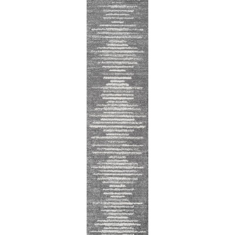 2'x8' Aya Berber Stripe Geometric Runner Rug, Gray/Cream - JONATHAN Y
