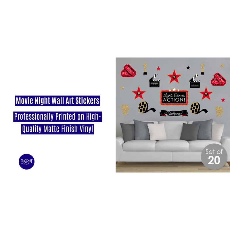 Big Dot of Happiness Red Carpet Hollywood - Peel and Stick Movie Theater Decor Vinyl Wall Art Stickers - Wall Decals - Set of 20