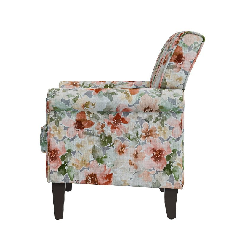 Handy Living Janet Traditional Rolled Accent Armchair with Pewter Nailheads Floral Pattern Orange/Green