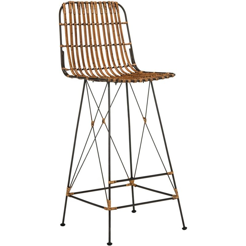 Minerva Wicker Bar Stool (Set of 2) - Natural/Black - Safavieh
