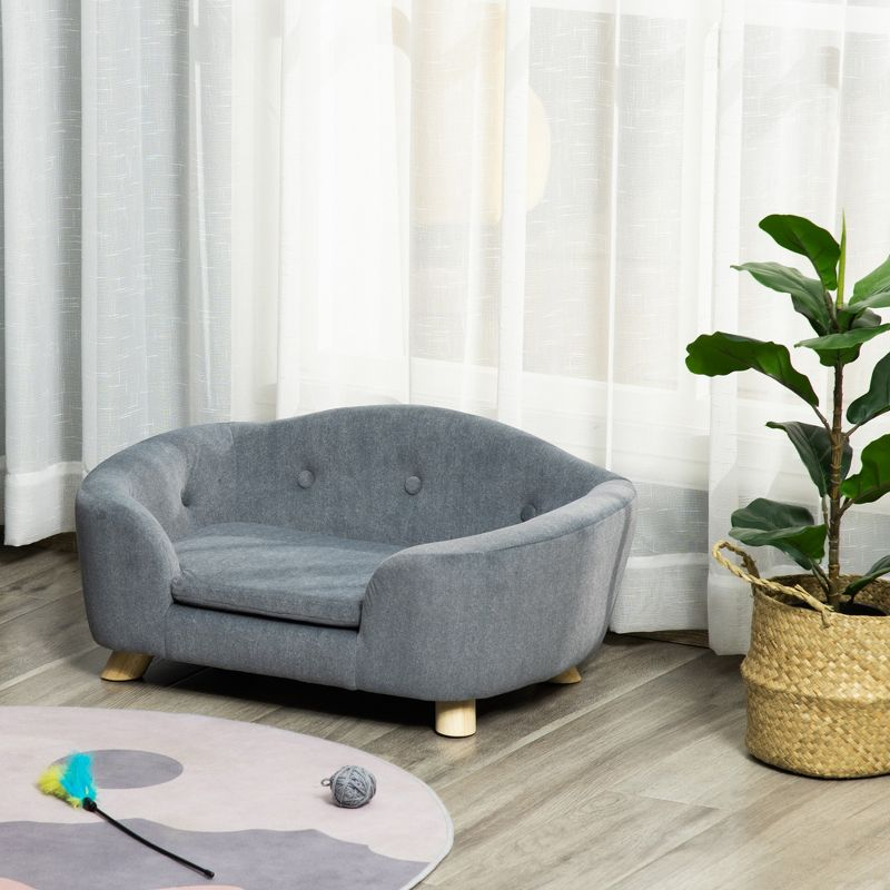 PawHut Dog Cat Couch, Pet Sofa Bed for Miniature Dogs with Washable and Removable Cushion, Waterproof Cover, Gray