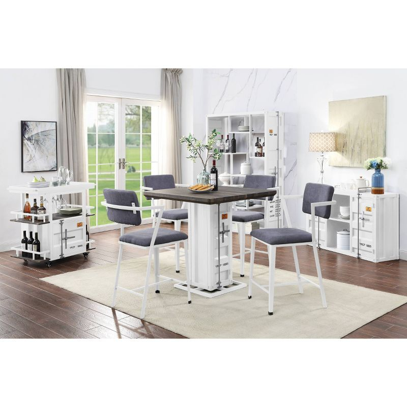 36" Cargo Accent Table Antique Walnut/White - Acme Furniture: Square Counter Height, 4-Seater, Wood & Metal Frame