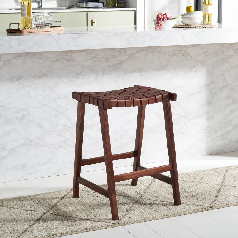 Abreu Rectangle Counter Stool - Cognac/Walnut - Safavieh