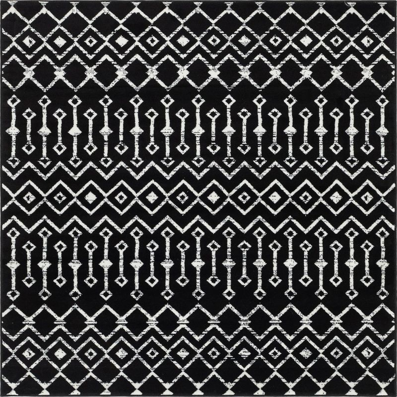 Unique Loom 6' 0 x 6' 0 Square Moroccan Trellis Black Area Rug