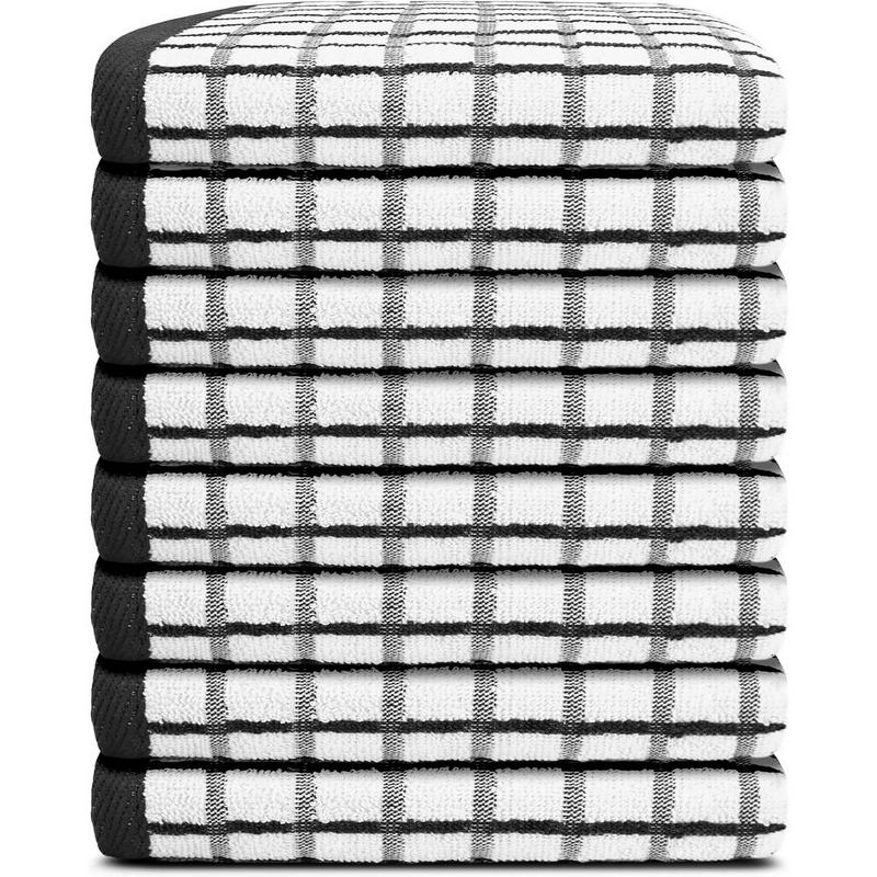 White Classic 100% Cotton Checkered Design Kitchen Towel Set of 8 - 16x26" Black