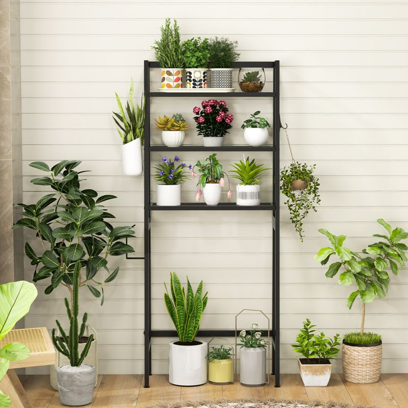 Tangkula Over-the-Toilet Storage 3-Tier Freestanding Bathroom Organizer Shelf w/ 2 Hanging Hooks & Toilet Paper Holder White/Black