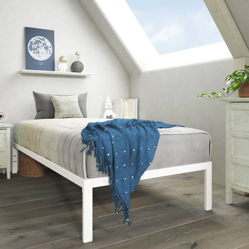 Twin Mia 14" Metal Platform Bed Frame White - Zinus: Steel Support, No Box Spring, Underbed Storage