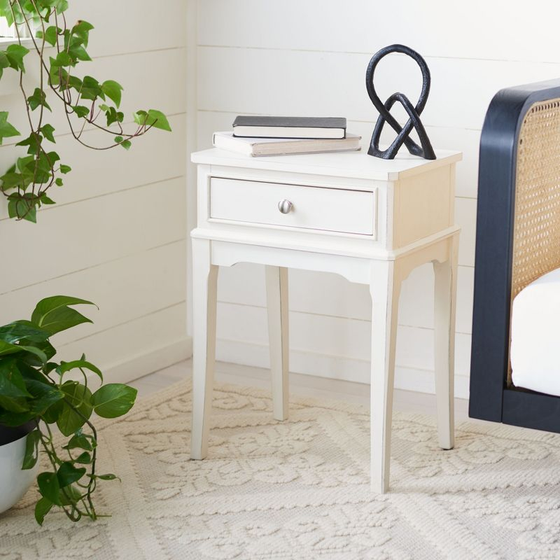 Opal 1 Drawer Accent Table - Distressed White - Safavieh.