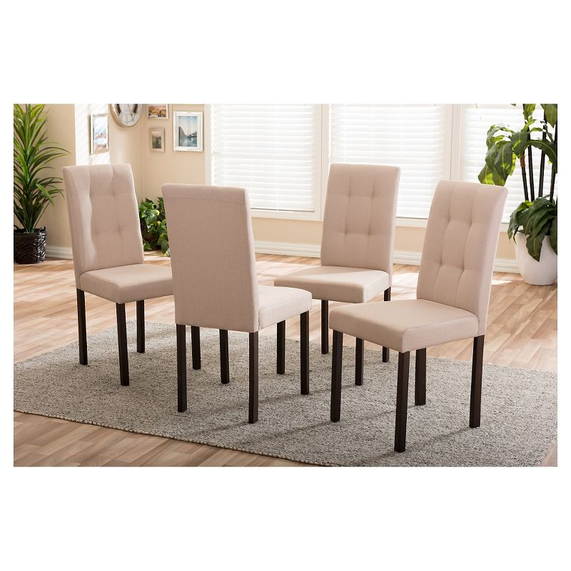 Set of 4 Andrew Beige Fabric Dining Chairs: Rubberwood, Grid-tufted Design - Baxton Studio
