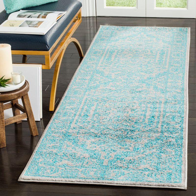 Adirondack ADR108 Power Loomed Runner Rug - Light Grey/Teal - 2'6"x8' - Safavieh.