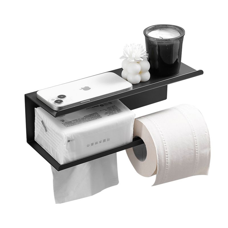 Modern Toilet Paper Holder with Anti-Rust Shelf Paper Roll Holder Toilet Tissue Holder Wipes Storage in Matte Black
