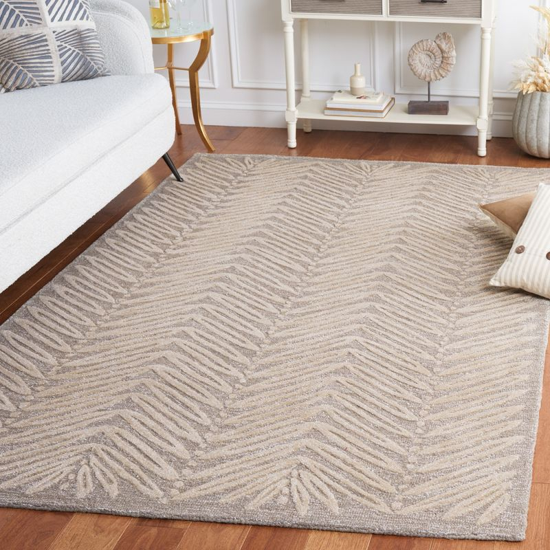 Martha Stewart Chevron Leaves - MSR3612 - Indoor Hand Tufted Area Rugs - Chamois Beige - 5'x8'
