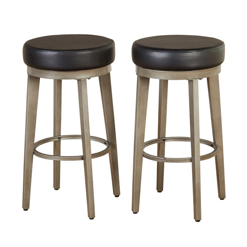 2pc 30" Linden Swivel Counter Height Barstools Black - angelo:HOME: Upholstered, Metal Frame, Fixed Height
