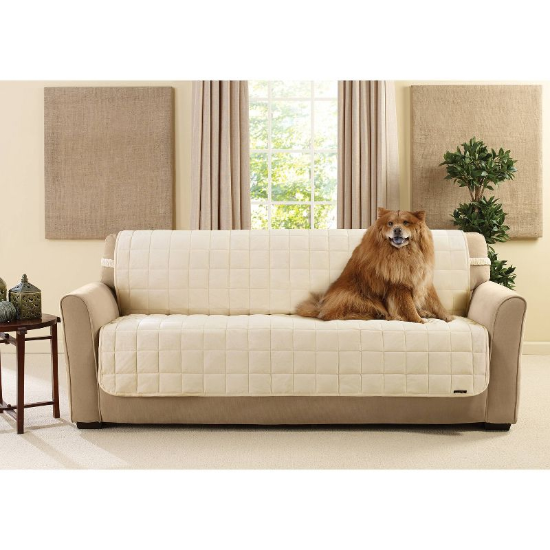 Deluxe Pet Armless Sofa Furniture Cover Ivory - Sure Fit: Machine Washable, Faux Suede Protector