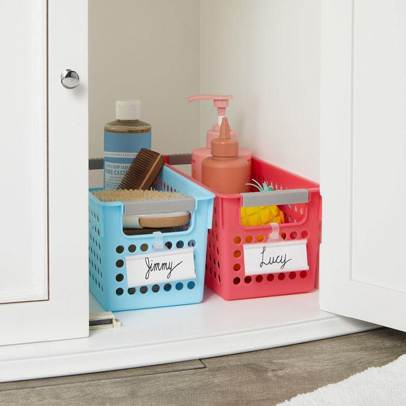 Farmlyn Creek 4 Pack Plastic Storage Baskets Bins with Handles for Shelves, Closet Organizer, 4 Colors