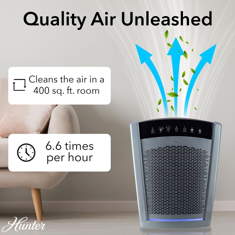 Hunter HP800 Air Purifiers for Home Large Room and Bedroom. True HEPA Air Purifier for Pets, Odors, Allergens, Smoke, Dust, VOC's.