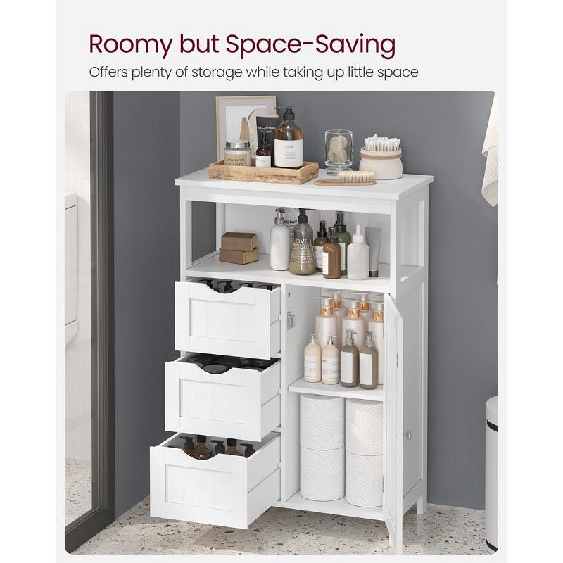 VASAGLE Bathroom Floor Storage Cabinet, Bathroom Storage Unit with 3 Drawers, Bathroom Cabinet Freestanding, Adjustable Shelf ,White