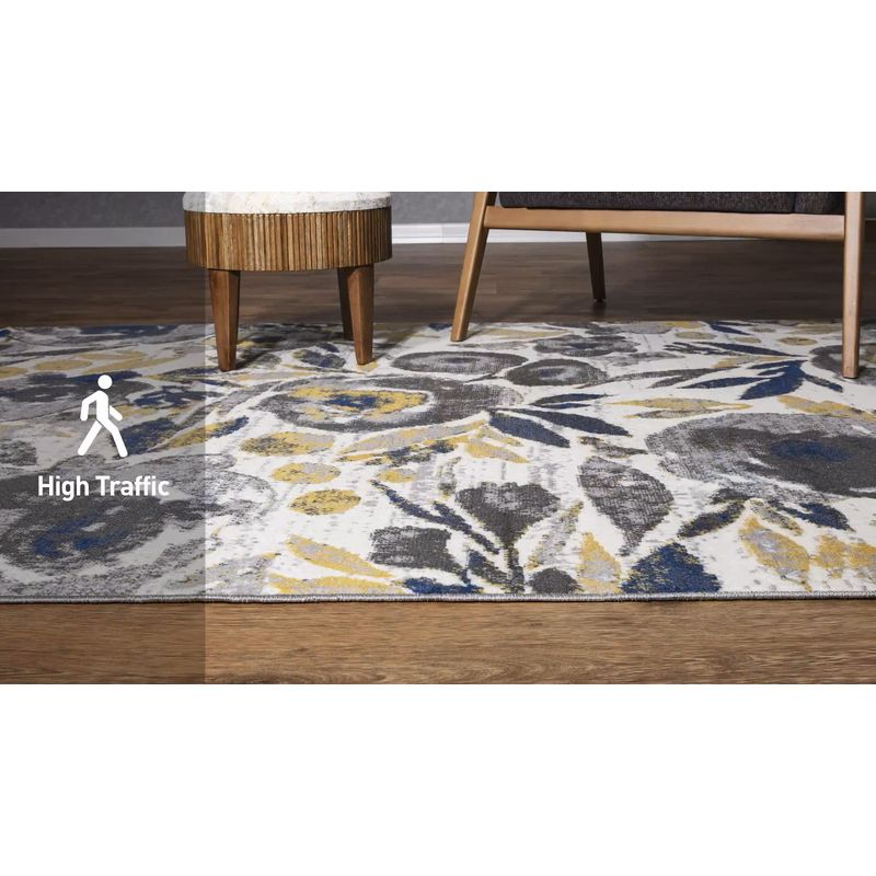 World Rug Gallery Vintage Modern Floral Area Rug - Cream 5' x 7':  Low Pile,  Stain-Resistant,  Machine Made,  Indoor Use