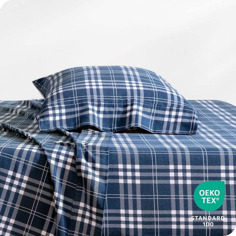Stirling Plaid - Blue/White Cotton Flannel Twin Sheet Set by Bare Home