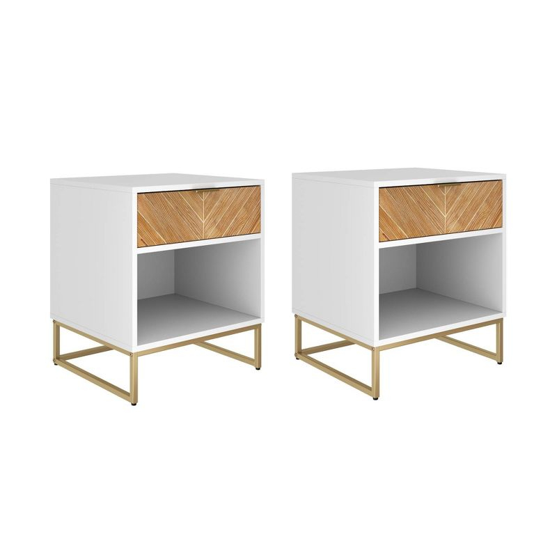 Nathan James Set of 2 Kensi Wood Herringbone Nightstands White